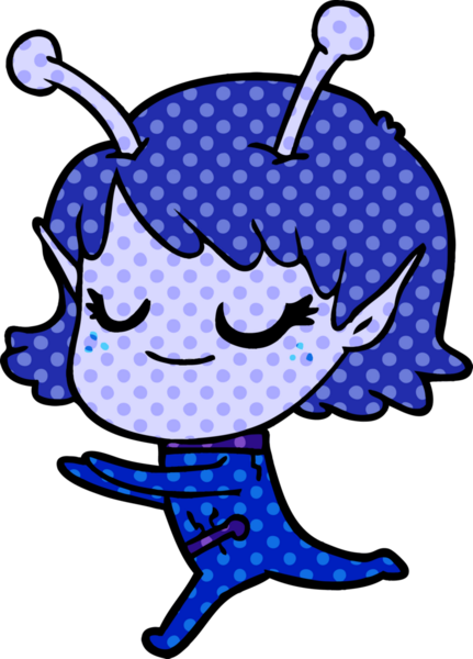 Bir insan tarafından çizilen gülümseyen uzaylı kız çizgi filmi