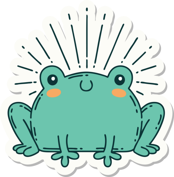 Bir insan tarafından çizilmiş mutlu kurbağa dövmesi stili.