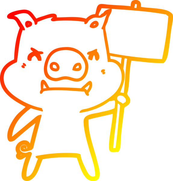 Bir insan tarafından çizilen kızgın çizgi film domuzunun sıcak çizgi çizimi