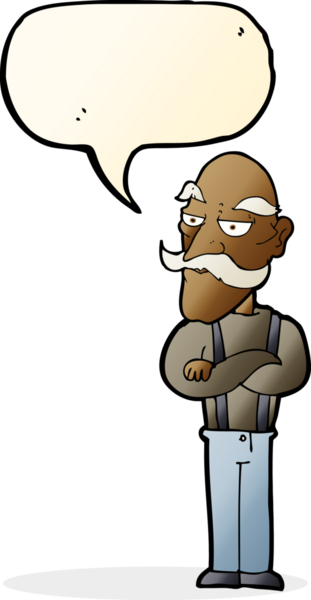 Bir insan tarafından çizilmiş bir konuşma balonuyla sıkılmış yaşlı bir adam.