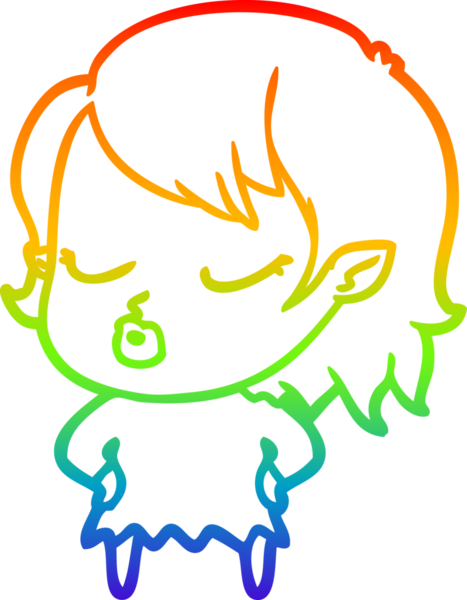 Gökkuşağı gradyan çizgisi. Bir insan tarafından çizilmiş şirin bir vampir kız çizgi filmi.