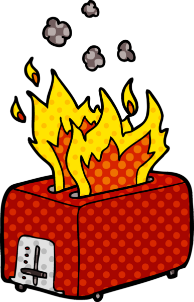 Bir insan tarafından çizilmiş kızgın ekmek kızartma makinesi.