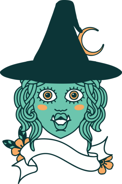 Retro Dövme Biçimi Bir insan tarafından çizilmiş yarım orc cadı yüzü