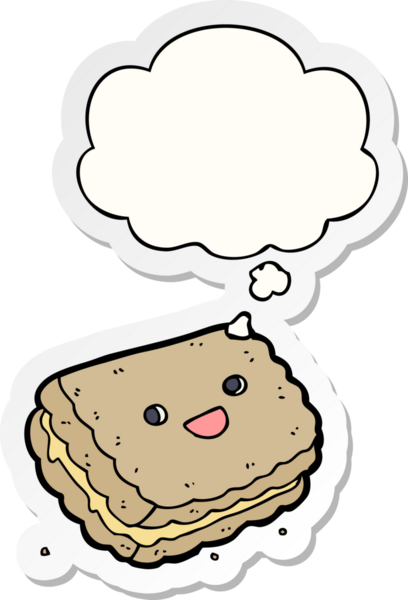 Düşünce baloncuklu çizgi film bisküvisi insan tarafından çizilmiş bir çıkartma.