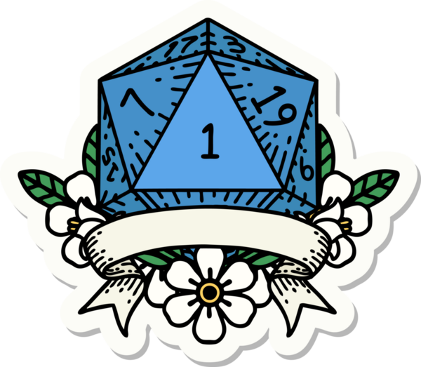 Bir insan tarafından çizilmiş doğal bir d20 zar etiketi.