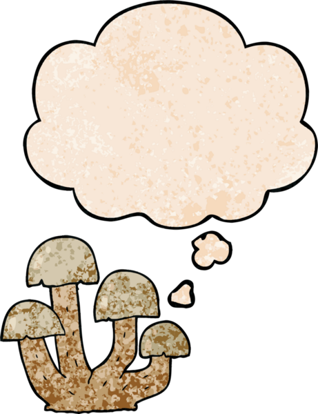 Bir insan tarafından çizilmiş grunge desenli düşünce baloncuklu mantar.