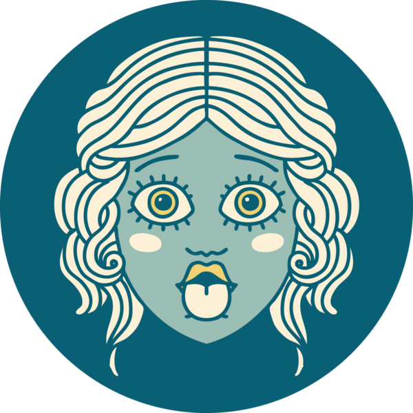 İkonik dövme stili bir kadın yüzü insan tarafından çizilmiş bir dil.