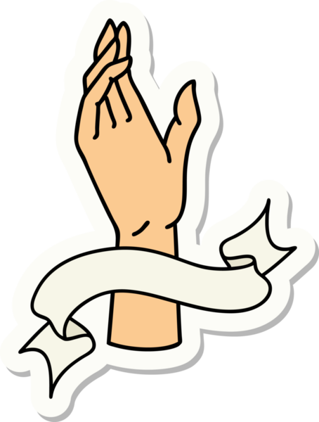 Bir insan tarafından çizilmiş el pankartıyla dövme stili çıkartması