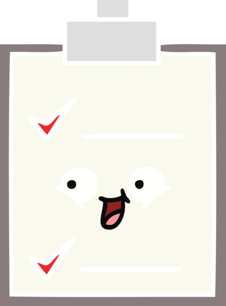 Bir insan tarafından çizilmiş bir kontrol listesinin düz renk retro karikatürü