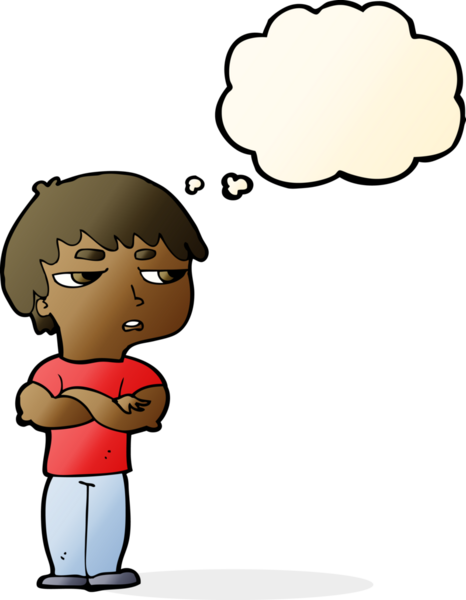 Bir insan tarafından çizilen düşünce baloncuğuyla sinirlenmiş bir çocuk.