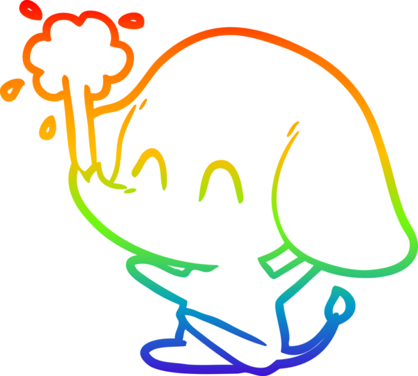 Gökkuşağı gradyan çizgisi insan tarafından çizilmiş su püskürten şirin bir fil çizimi.