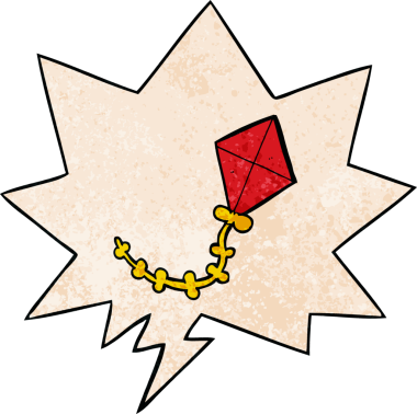 bir insan tarafından çizilmiş eski dokuma tarzında konuşma baloncuğu olan çizgi film uçurtması