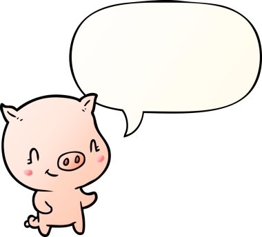 Bir insan tarafından çizilmiş konuşma baloncuklu şirin çizgi film domuzu.