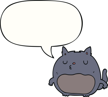 Bir insan tarafından çizilmiş konuşma balonu olan çizgi film kedisi.