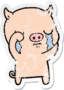 Bir insan tarafından çizilmiş ağlayan bir domuzun sıkıntılı çıkartması.