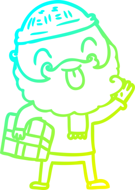 Soğuk gradyan çizgisi, sakallı bir adamın bir insan tarafından çizilmiş noel hediyesini taşıması.