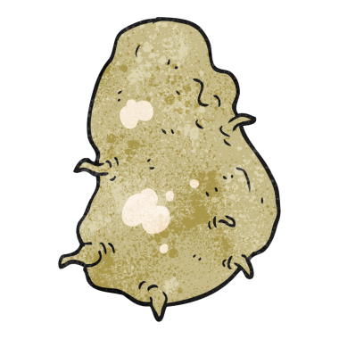 Bir insan tarafından çizilmiş el yapımı çizgi film patatesi.