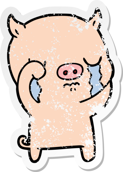 Bir insan tarafından çizilmiş ağlayan bir domuzun sıkıntılı çıkartması.