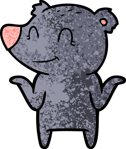 Gülümseyen ayı bir insan tarafından çizilmiş omuzlarını silkiyor.