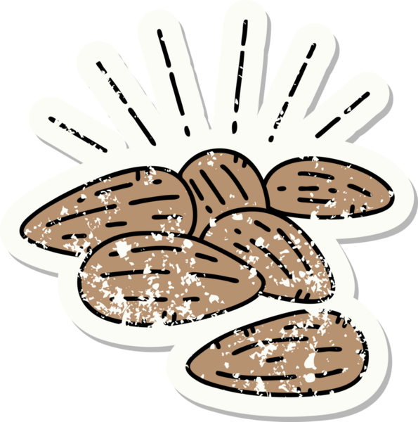 Bir insan tarafından çizilmiş dövmeli bademlerin eski bir çıkartması.