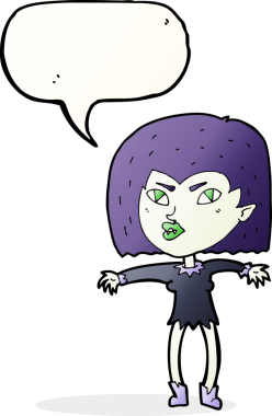 Bir insan tarafından çizilmiş konuşma balonu olan vampir kız.