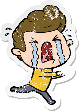 Bir insan tarafından çizilmiş ağlayan bir karikatür çıkartması.