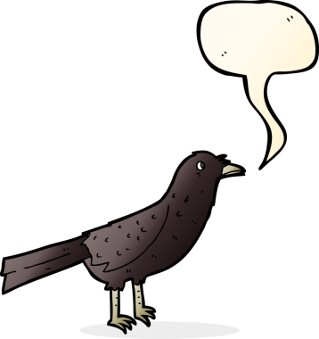 Bir insan tarafından çizilmiş konuşma balonlu karga.