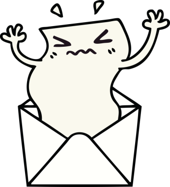 Bir insan tarafından çizilmiş garip bir karikatür mektup ve zarf.