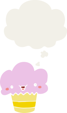 Yüzünde düşünce kabarcığı olan bir insan tarafından çizilmiş bir kek.