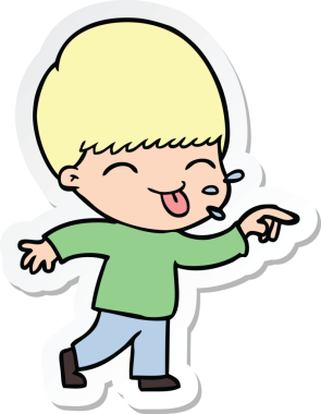 Bir insan tarafından çizilmiş mutlu bir çizgi film çocuğunun çıkartması.