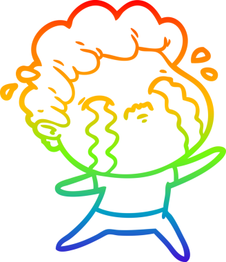 Gökkuşağı gradyan çizimi bir insan tarafından çizilmiş ağlayan bir karikatür adamı çiziyor.