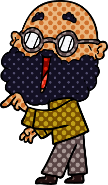 Bir insan tarafından çizilmiş sakallı neşeli bir adam.