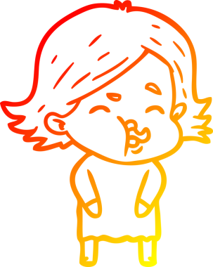 Bir insan tarafından çizilmiş bir çizgi film kızının sıcak çizgi çizimi.