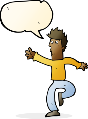 Bir insan tarafından çizilmiş konuşma balonu olan acil adam çizgi filmi.