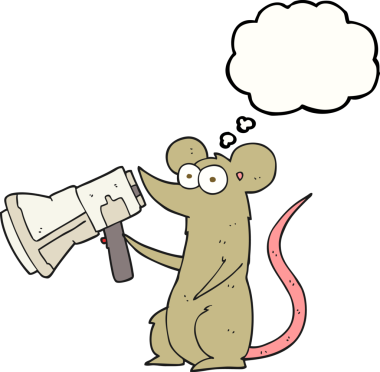 Bir insan tarafından çizilmiş megafonla serbest çizilmiş düşünce kabarcığı faresi.