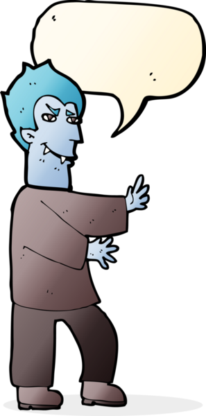 Bir insan tarafından çizilmiş, konuşma balonu olan bir vampir.