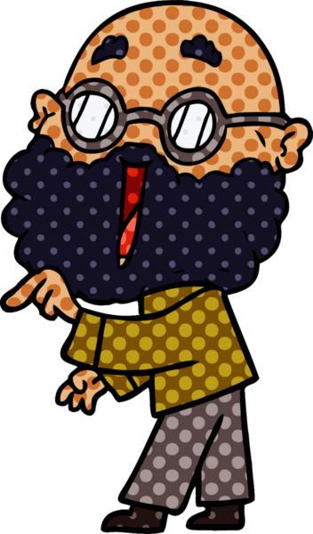 Bir insan tarafından çizilmiş sakallı neşeli bir adam.