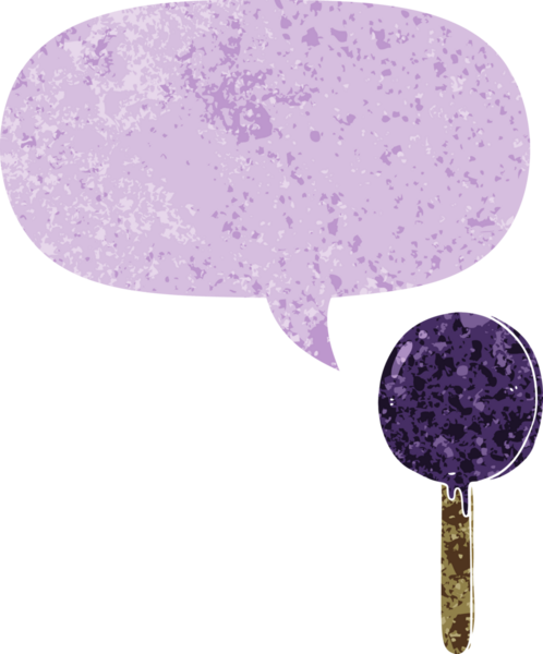 grunge 'da konuşma baloncuğu olan çizgi film lolipopu bir insan tarafından çizilmiş tedirgin geçmiş dokuma tarzı