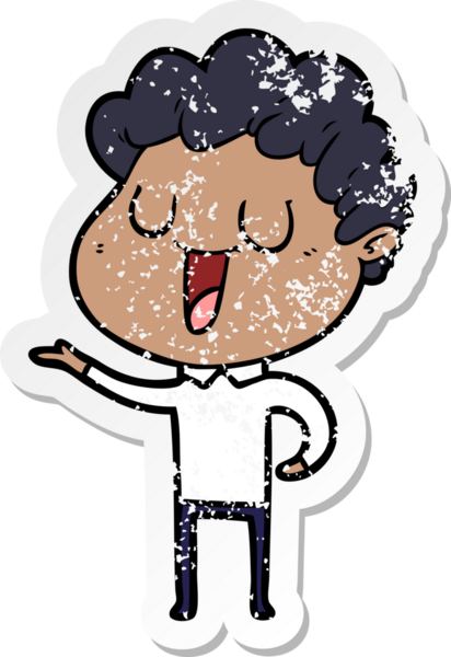 Bir insan tarafından çizilmiş gülen bir karikatürcünün sıkıntılı çıkartması.