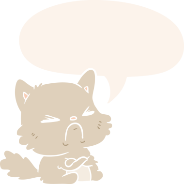 Bir insan tarafından çizilmiş eski tarz konuşma baloncuğu olan sevimli kızgın kedi çizgi filmi.