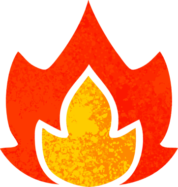 Bir insanın çizdiği ateşin retro illüstrasyon tarzı karikatürü