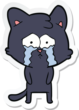 Bir insan tarafından çizilmiş ağlayan bir kedinin çıkartması.