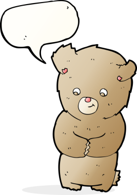 Bir insan tarafından çizilmiş konuşma balonlu oyuncak ayı.