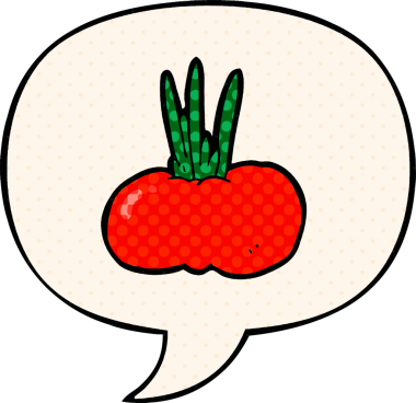 Bir insan tarafından çizilmiş çizgi roman tarzında konuşma balonu olan sebze çizgi filmi.