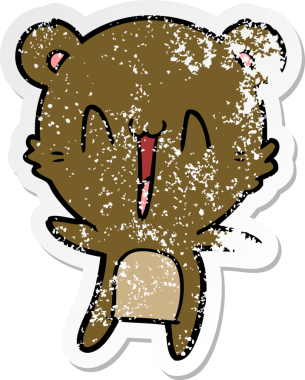 Bir insan tarafından çizilmiş mutlu ayı karikatürünün sıkıntılı çıkartması.