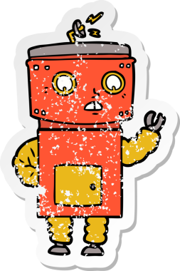 Bir insan tarafından çizilmiş karikatür robotunun sıkıntılı çıkartması.