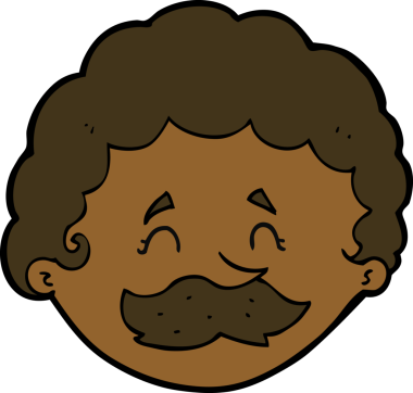 Bir insan tarafından çizilmiş bıyıklı bir çizgi film adamı.