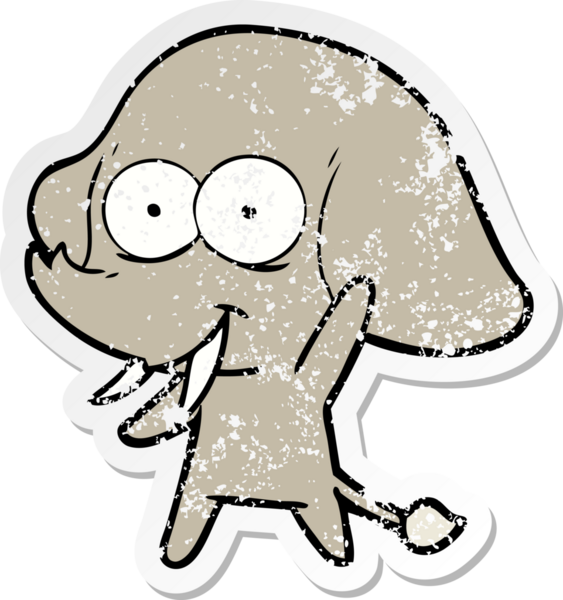 Bir insan tarafından çizilmiş mutlu bir filin sıkıntılı çıkartması.