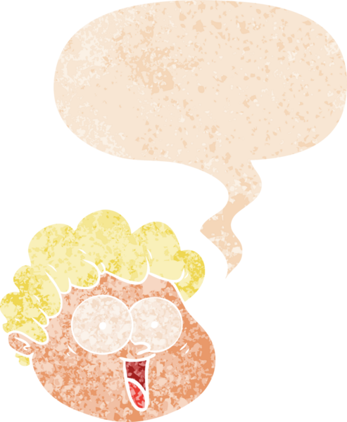 bir insan tarafından çizilmiş, grunge dertli retro tarzı konuşma baloncuğu ile çizgi film erkek yüzü