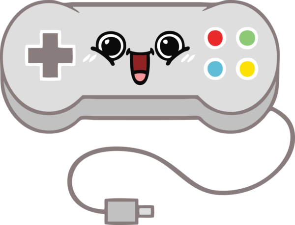 Bir insan tarafından çizilmiş bir oyun denetleyicisinin düz renk retro karikatürü